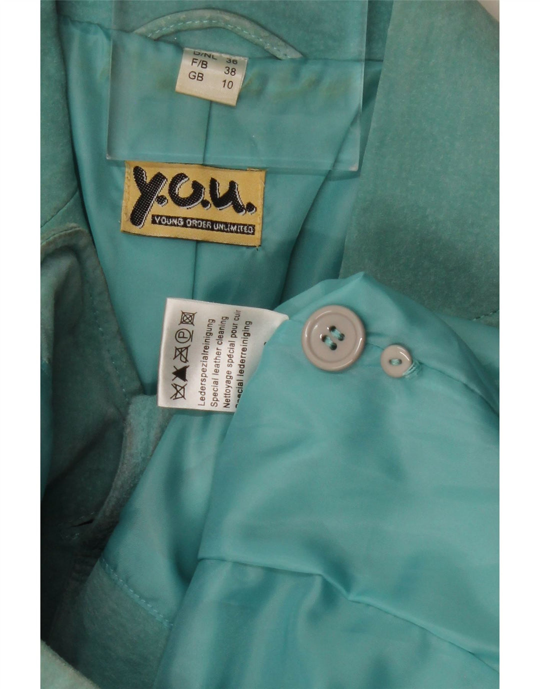 VINTAGE Γυναικείο σουέτ σακάκι με 2 κουμπιά UK 10 Small τιρκουάζ δέρμα