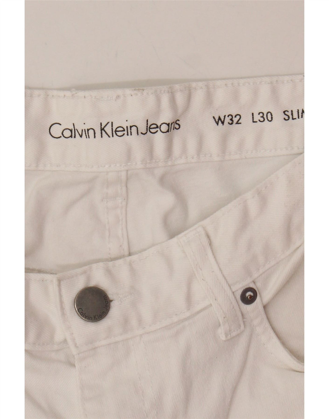 CALVIN KLEIN Mens Slim Jeans W32 L30 White Cotton Vintage Calvin Klein and Second-Hand Calvin Klein from Messina Hembry 