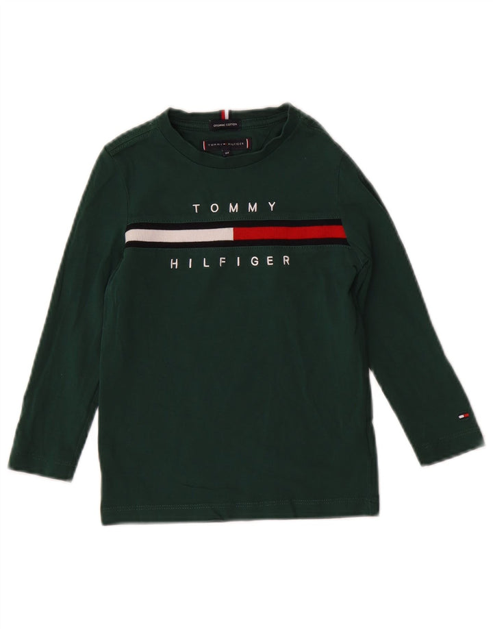 TOMMY HILFIGER Boys Graphic Top Μακρυμάνικο 3-4 ετών Πράσινο βαμβακερό