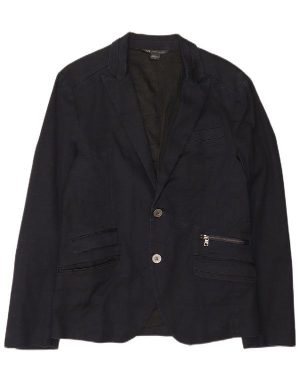 Armani Exchange Mens 2 Button Blazer Jacket UK 38 Medium Navy Blue Cotton
