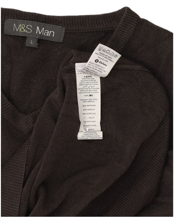 Marks & Spencer Ανδρικό πουλόβερ με λαιμόκοψη με λαιμόκοψη μεγάλο γκρι ακρυλικό