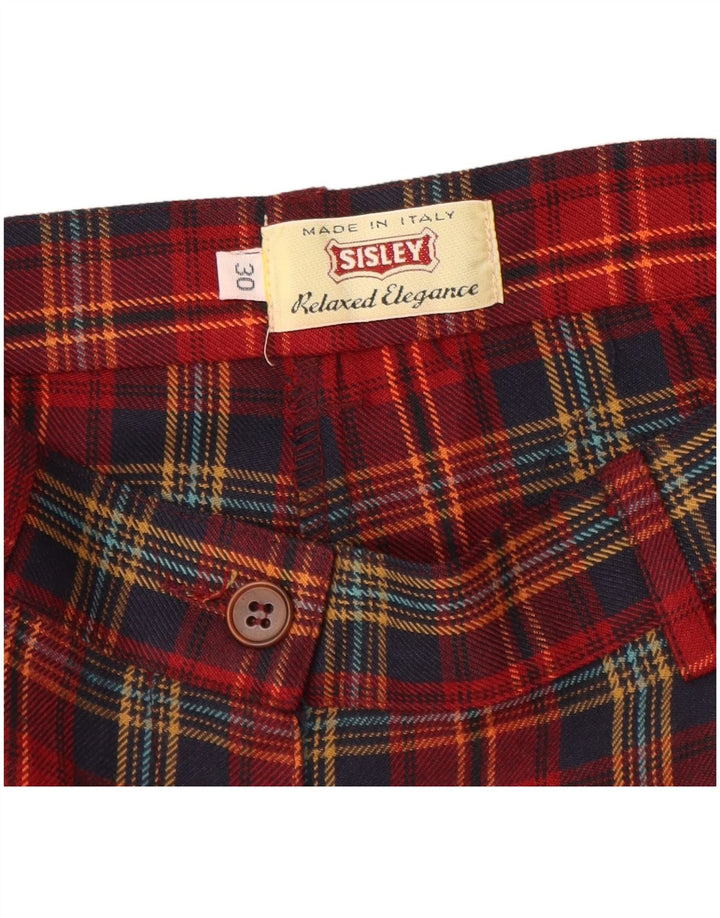 Γυναικείο ψηλόμεσο σορτς chino Sisley W30 μεσαίο κόκκινο καρό πολυεστέρα