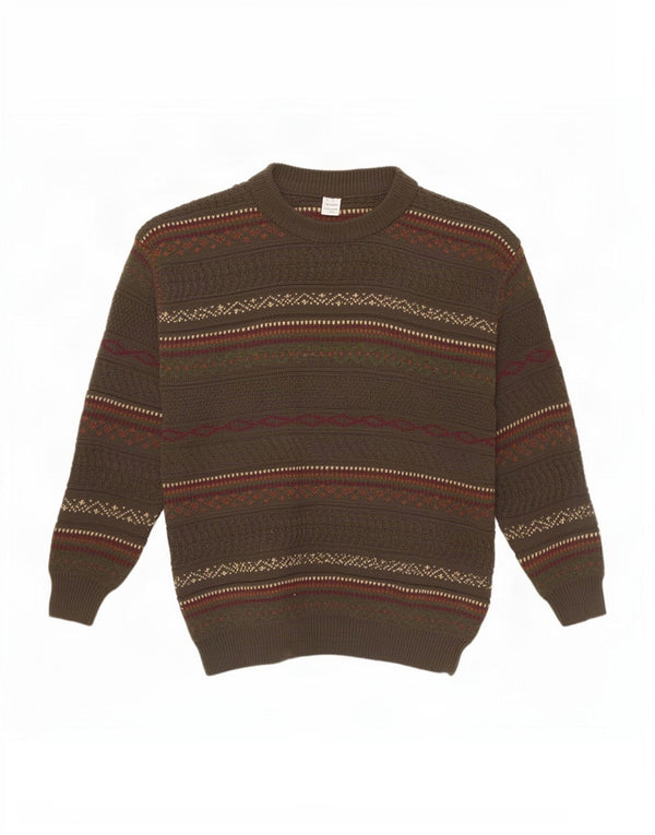 Vintage Ανδρικό πουλόβερ με λαιμόκοψη XL Καφέ Fair Isle Acrylic