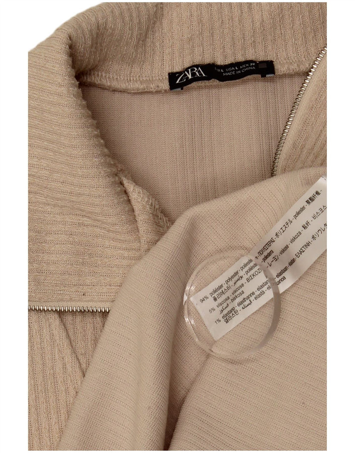 Zara γυναικείο μπλουζάκι με φερμουάρ μακρυμάνικο UK 16 μεγάλο μπεζ πολυεστέρας