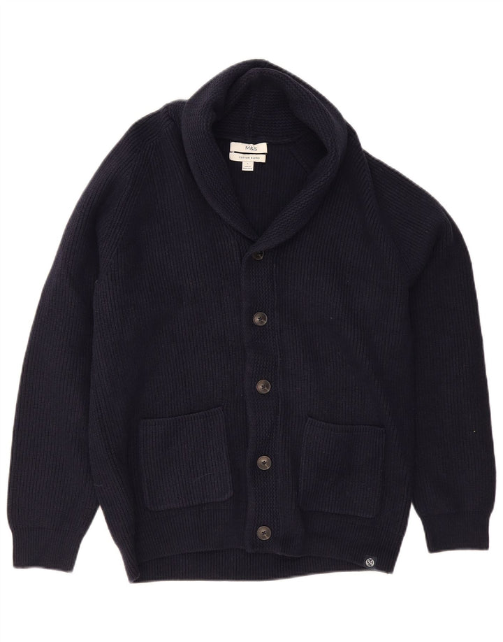 Marks & Spencer Ανδρική ζακέτα πουλόβερ Μεγάλο Navy Blue βαμβακερό