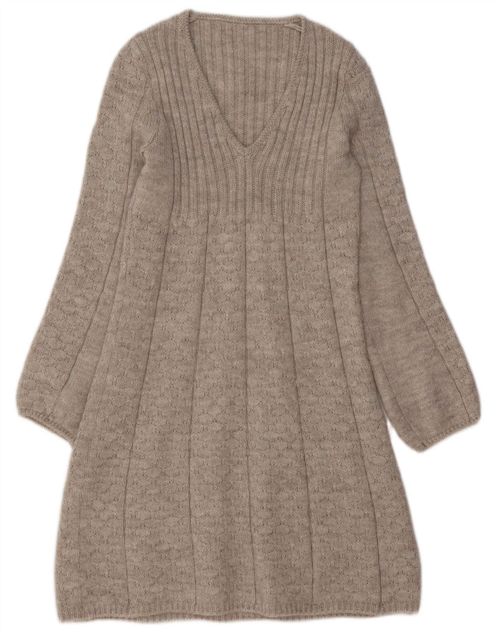 VINTAGE Γυναικείο φόρεμα UK 10 Small Beige Acrylic