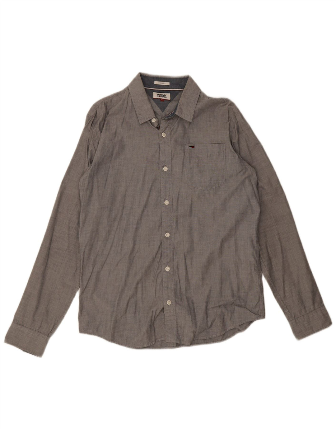 Tommy Hilfiger Ανδρικό πουκάμισο με κανονική εφαρμογή, μεσαίο γκρι βαμβακερό