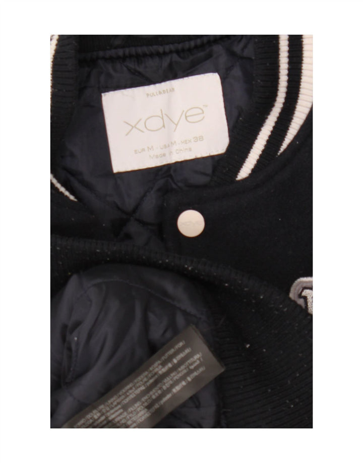 PULL & BEAR Mens Graphic Varsity Jacket UK 38 Medium Navy Blue Colourblock Vintage Pull & Bear and Second-Hand Pull & Bear from Messina Hembry 