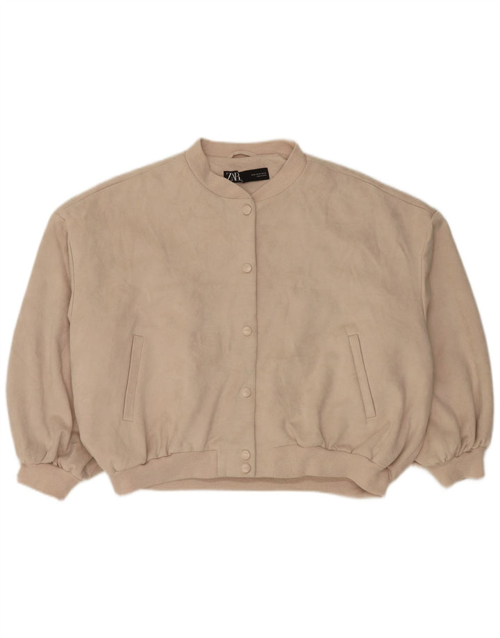 Zara Γυναικείο Oversized Bomber Jacket UK 14 Medium Beige Polyester