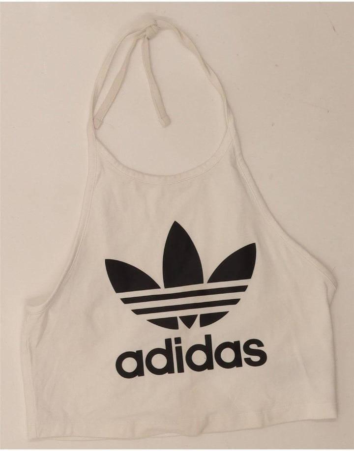 Adidas Γυναικείο Crop Graphic Halter Top UK 14 Μεσαίο λευκό βαμβακερό