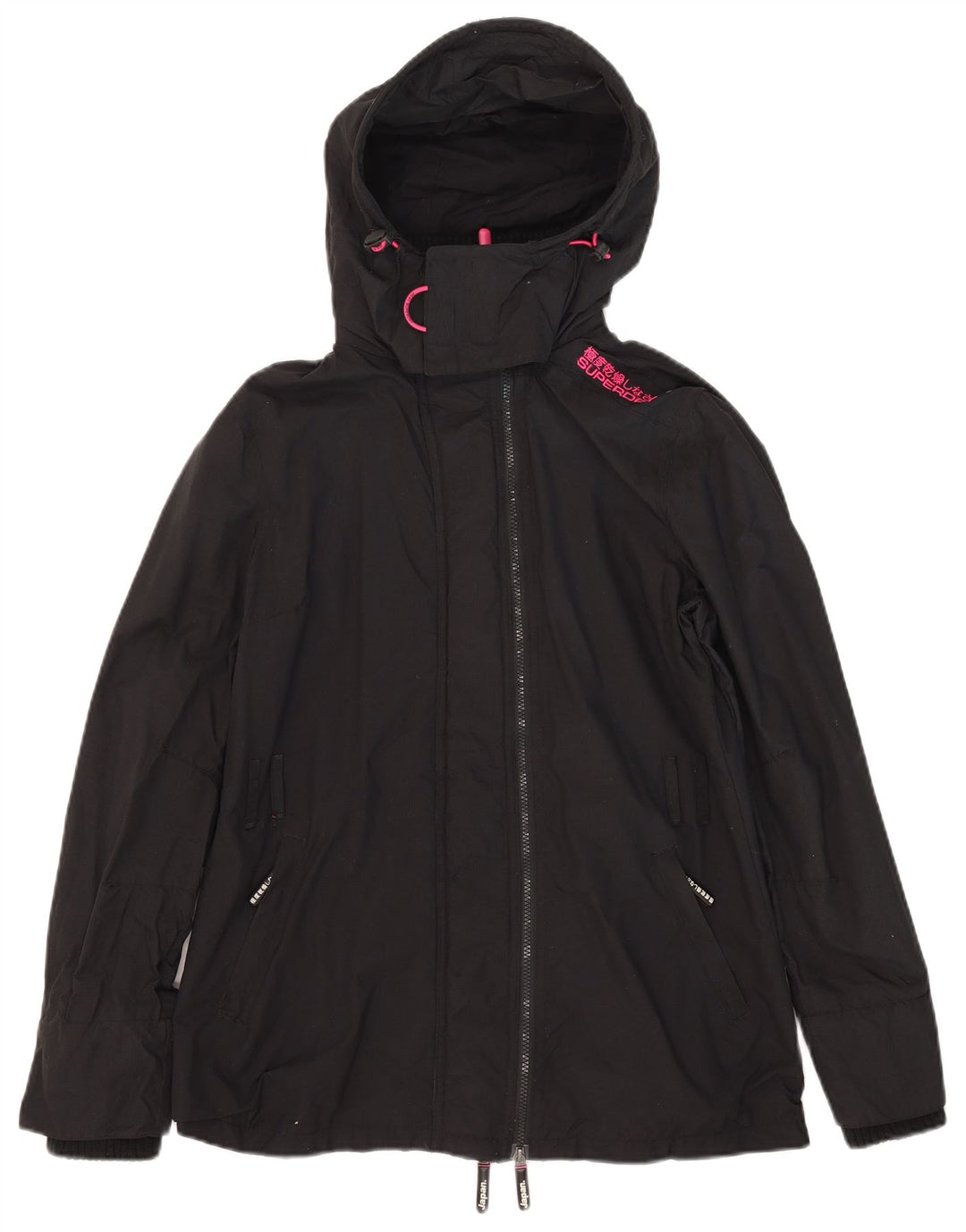 Superdry Γυναικείο Windmac Hooded Windbreaker Jacket UK 16 Large Black Nylon