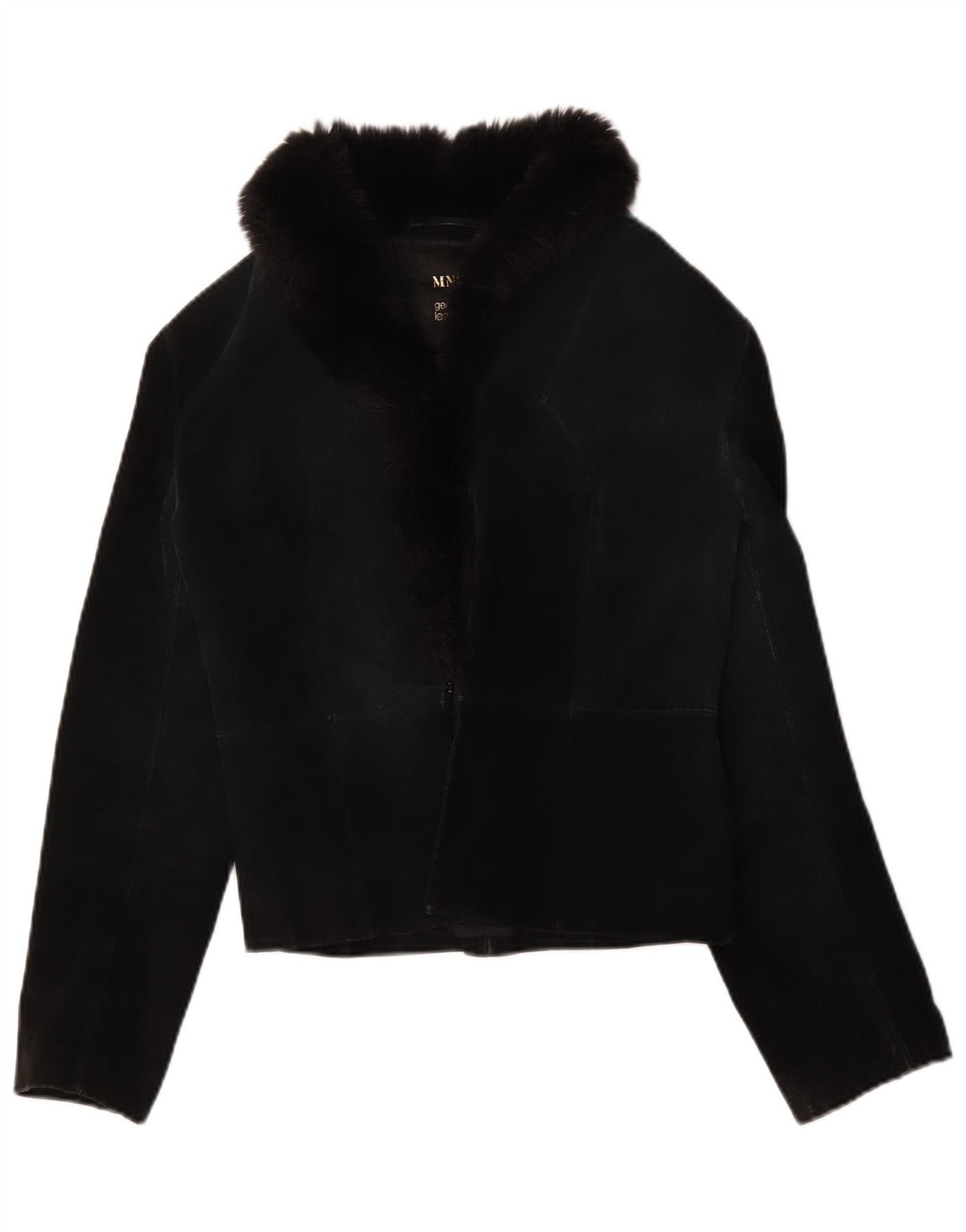 Mango Womens Crop Suede Jacket UK 12 Medium Black Leather