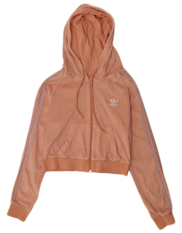 Γυναικείο πουλόβερ Adidas Crop Velvet Zip Hoodie UK 10 Small Pink Βαμβακερό