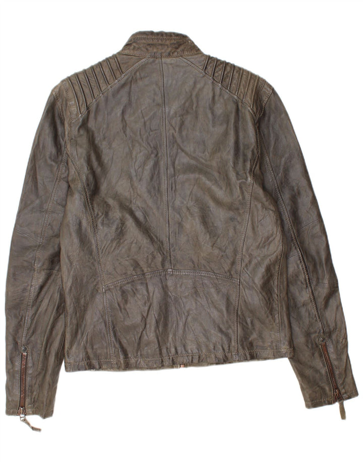 Gipsy Mens Leather Racer Jacket UK 38 Medium Brown