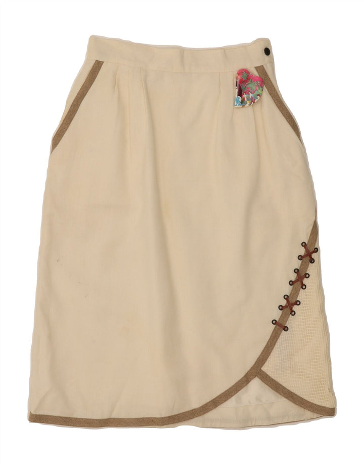 VINTAGE Womens A-Line Skirt IT 42 Medium W26  Off White Linen Vintage Vintage and Second-Hand Vintage from Messina Hembry 