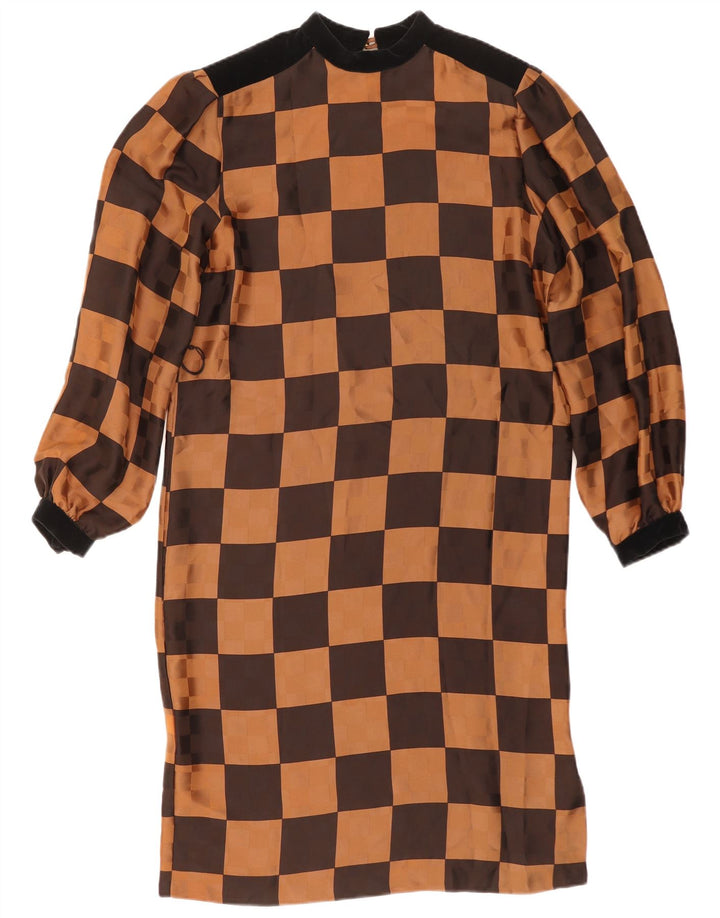Marika Blu Γυναικείο φόρεμα 3/4 Sleeve Shift IT 44 Μεσαίο Καφέ Check Acetate