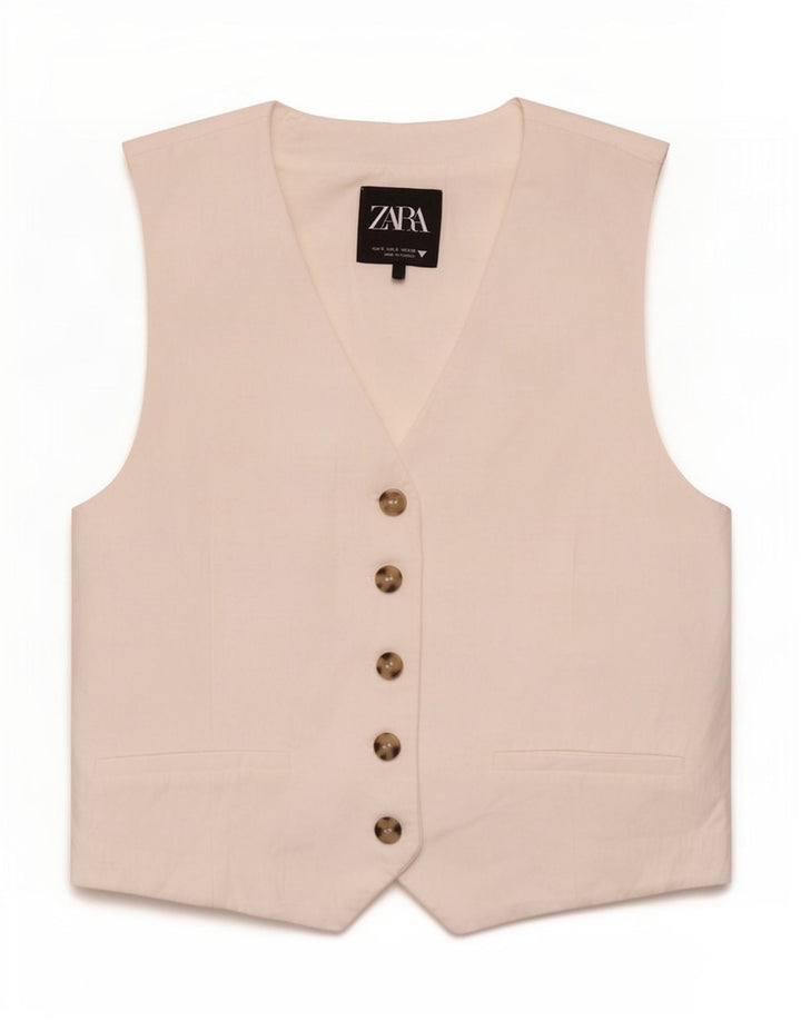Zara Γυναικείο Γιλέκο UK 10 Small White Viscose