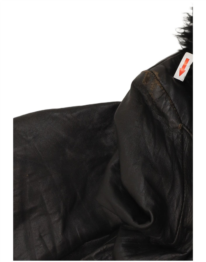 Vintage Γυναικείο Δερμάτινο Παλτό UK 8 Small Black
