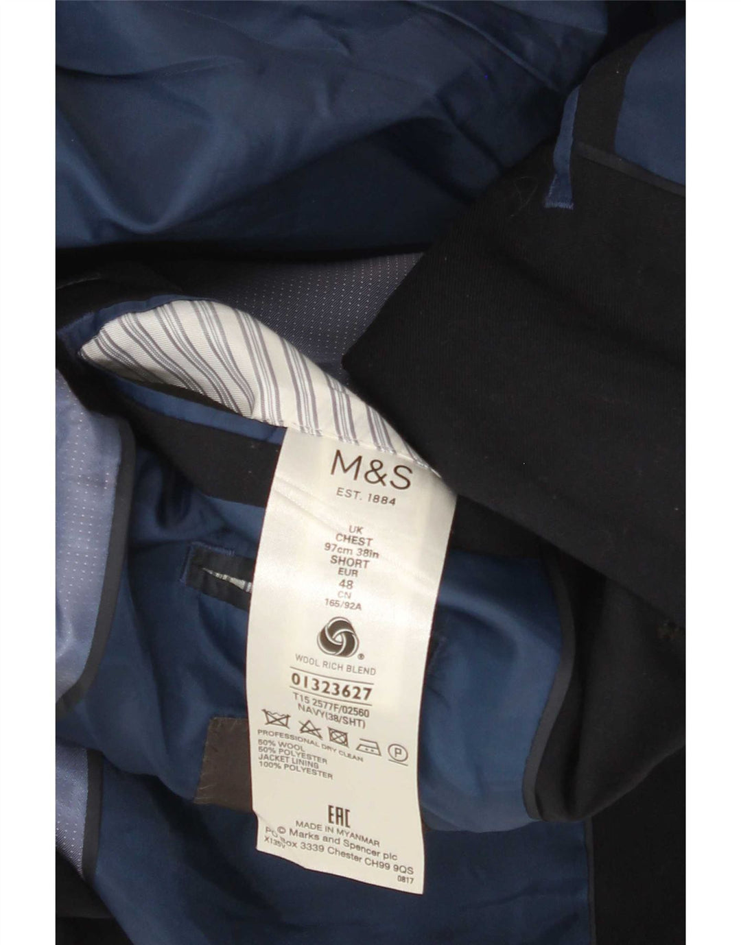 Marks & Spencer Ανδρικό μπλέιζερ με 2 κουμπιά μπουφάν UK 38 Medium Navy Blue Wool