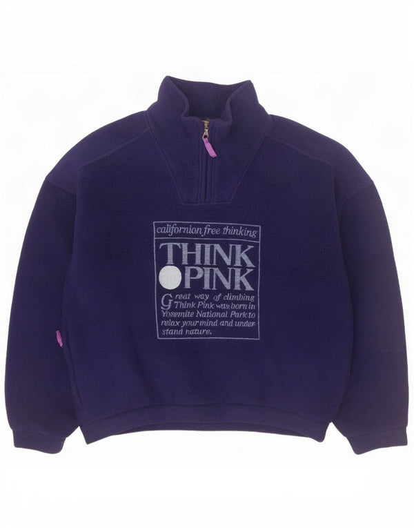 Think Pink Womens Graphic Zip Neck Fleece Jumper UK 20 2XL Navy Blue