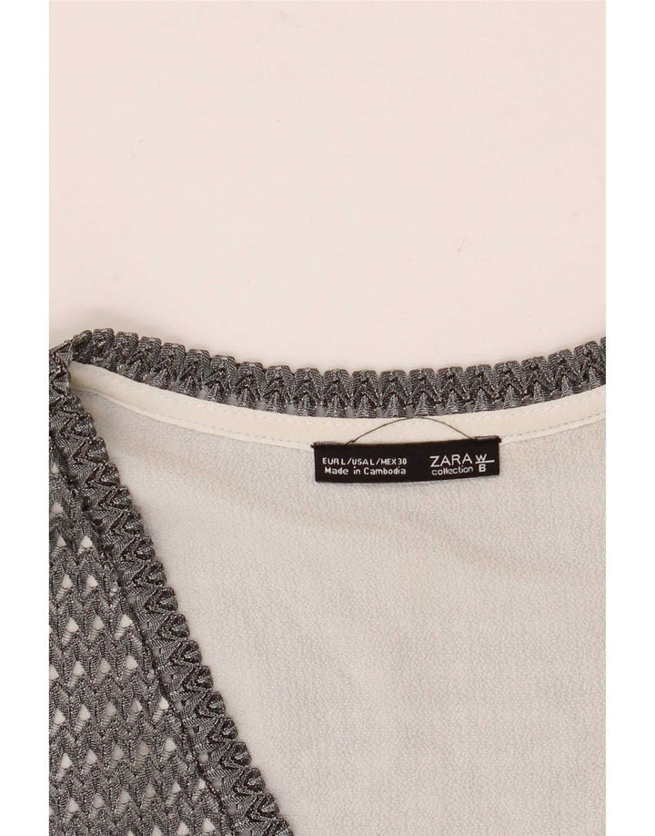 Zara Γυναικείο Αμάνικο See Through Top UK 16 Large Grey Colourblock