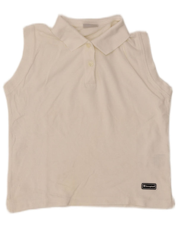 CHAMPION Γυναικείο αμάνικο μπλουζάκι πόλο UK 16 μεγάλο λευκό βαμβακερό