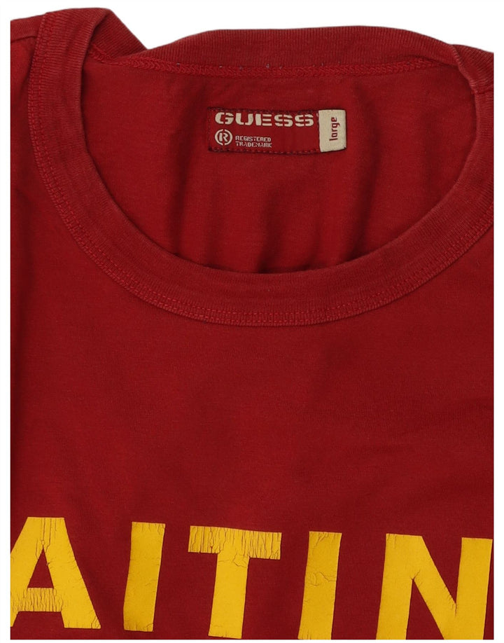 Ανδρικό γραφικό T-Shirt Guess Top μεγάλο κόκκινο βαμβακερό