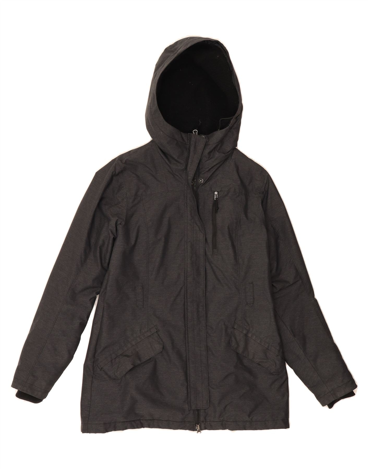 COLUMBIA Womens Omni-Heat Hooded Rain Jacket UK 10 Small Grey Pinstripe Vintage Columbia and Second-Hand Columbia from Messina Hembry 