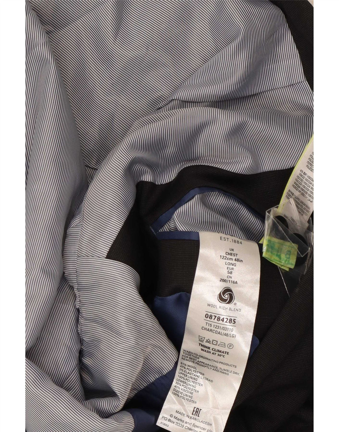 Marks & Spencer Ανδρικό σακάκι σακάκι με 2 κουμπιά UK 48 2XL γκρι μαλλί