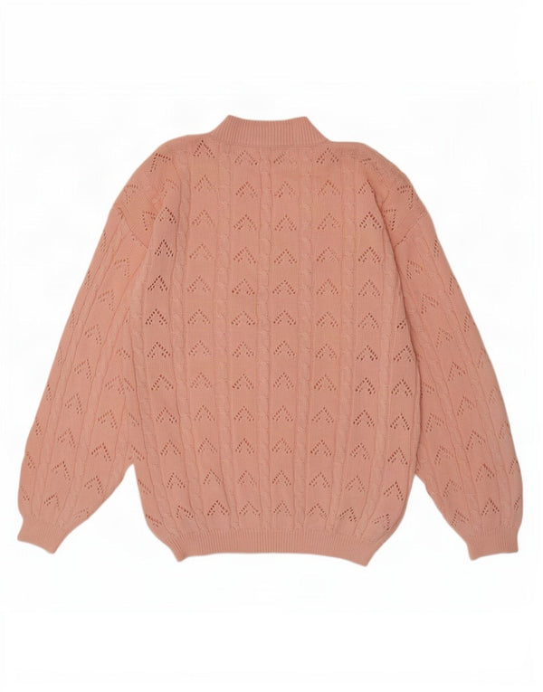 Vintage Womens V-Neck Jumper Sweater UK 14 Large Pink