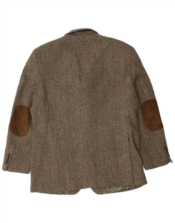 Harris Tweed Ανδρικό σακάκι σακάκι με 3 κουμπιά UK 40 μεγάλο καφέ ψαροκόκκαλο