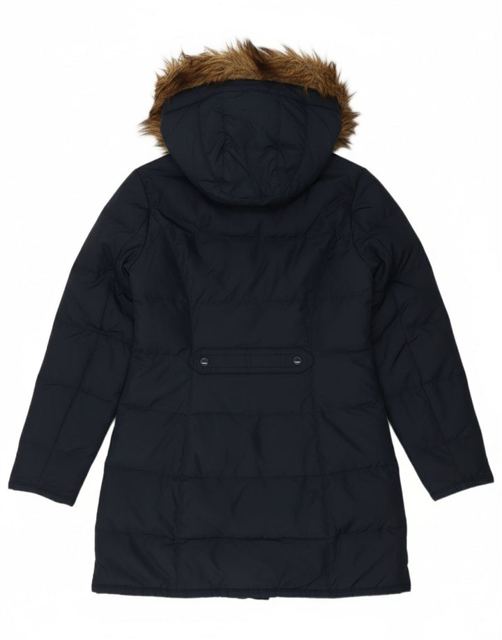 TOMMY HILFIGER Womens Hooded Padded Coat UK 10 Small Navy Blue Polyester