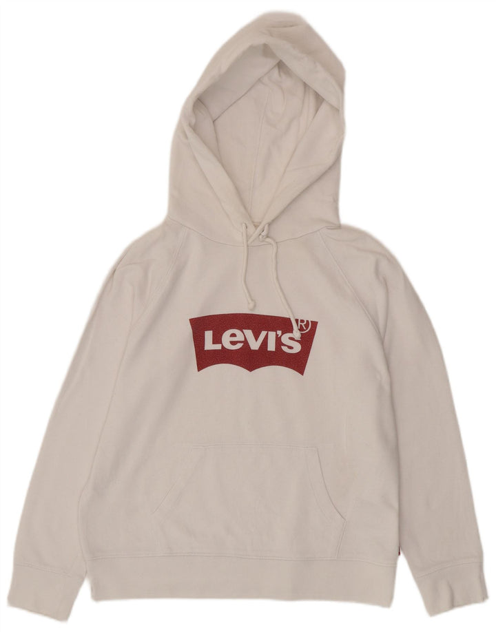 LEVI'S Γυναικείο Γραφικό Hoodie Jumper UK 14 Μεσαίο λευκό βαμβακερό