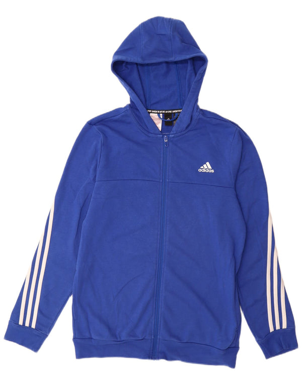ADIDAS Boys Zip Hoodie πουλόβερ 15-16 ετών Μπλε βαμβακερό