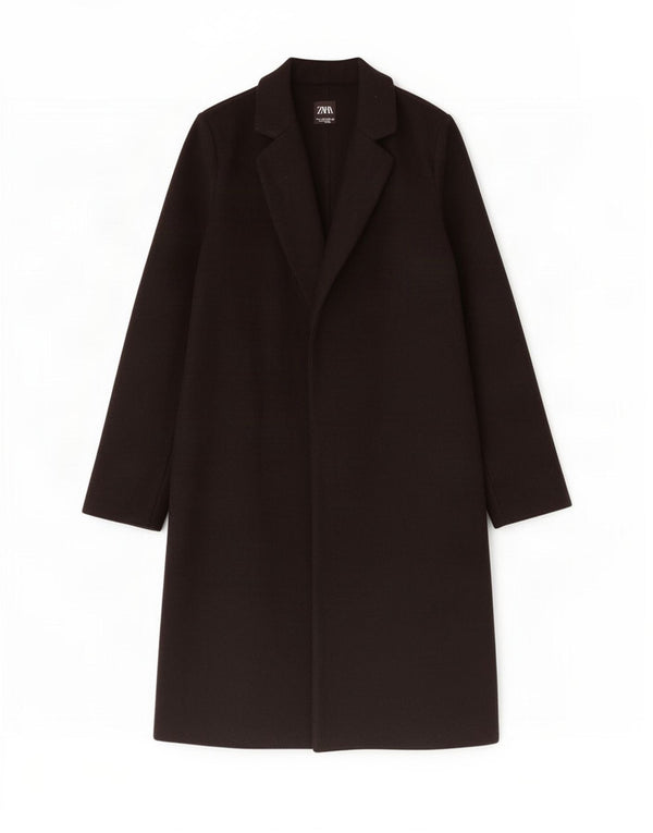 Zara Γυναικείο Ανοιχτό Παλτό UK 10 Small Black Polyester