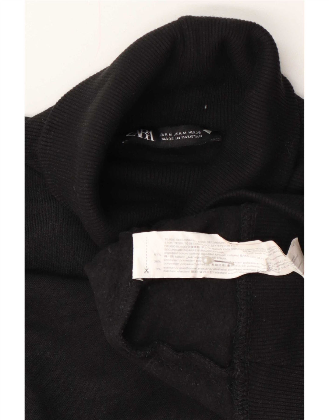 Zara Γυναικείο πουλόβερ με ρολό λαιμόκοψη UK 14 μεσαίο μαύρο βαμβακερό