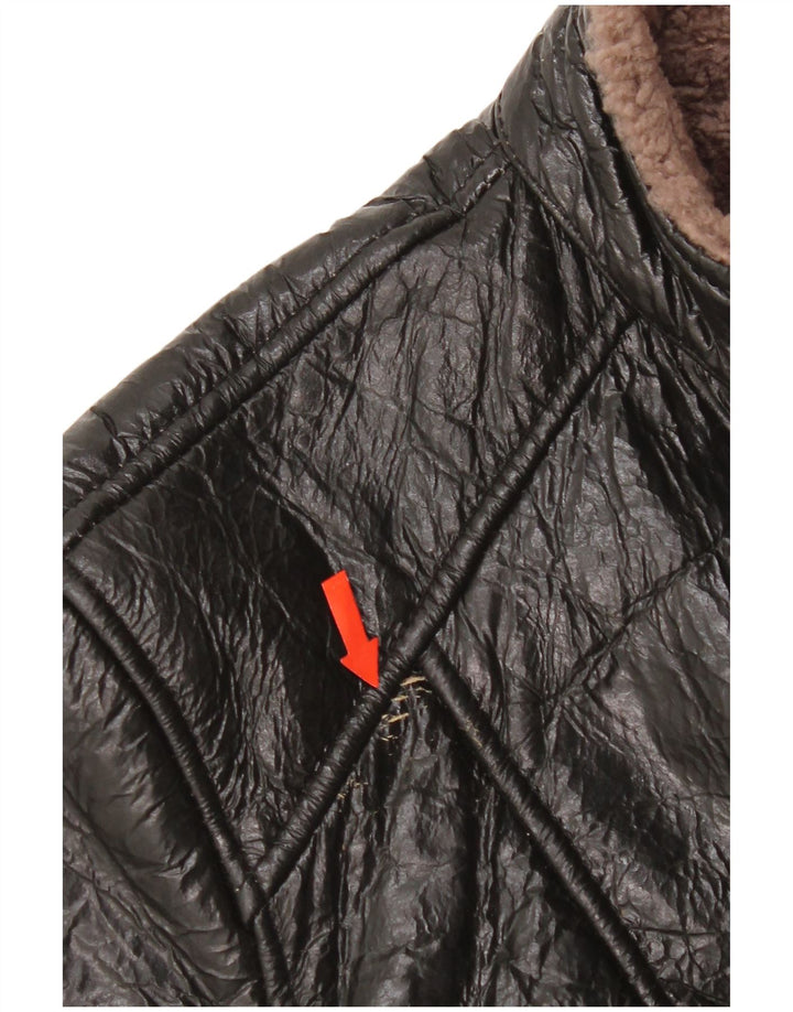 Vintage Γυναικείο Shearling Jacket UK 14 Medium μαύρο δέρμα