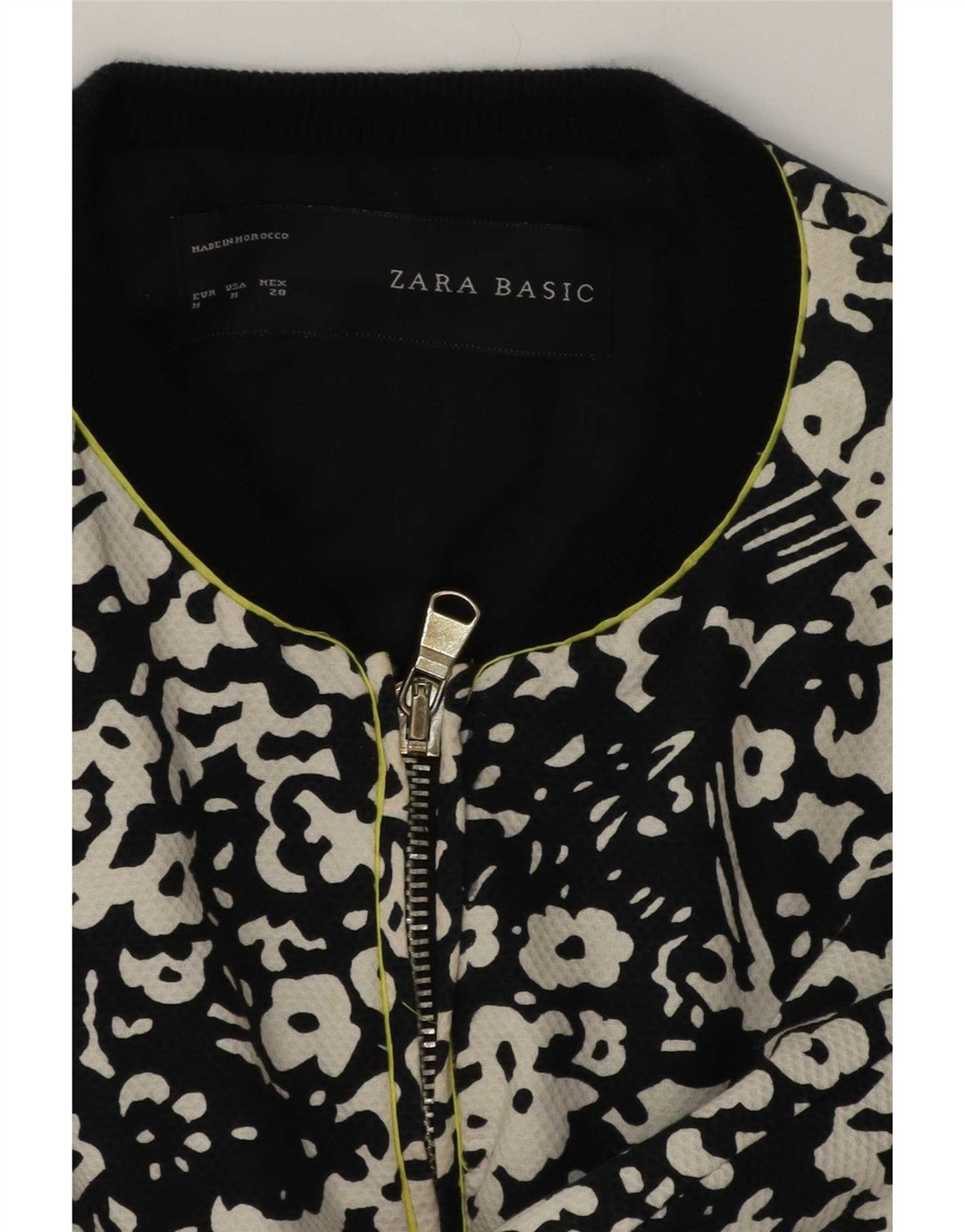 Zara Γυναικείο μπουφάν μπουφάν με φερμουάρ UK 14 μεσαίο μαύρο φλοράλ βαμβακερό