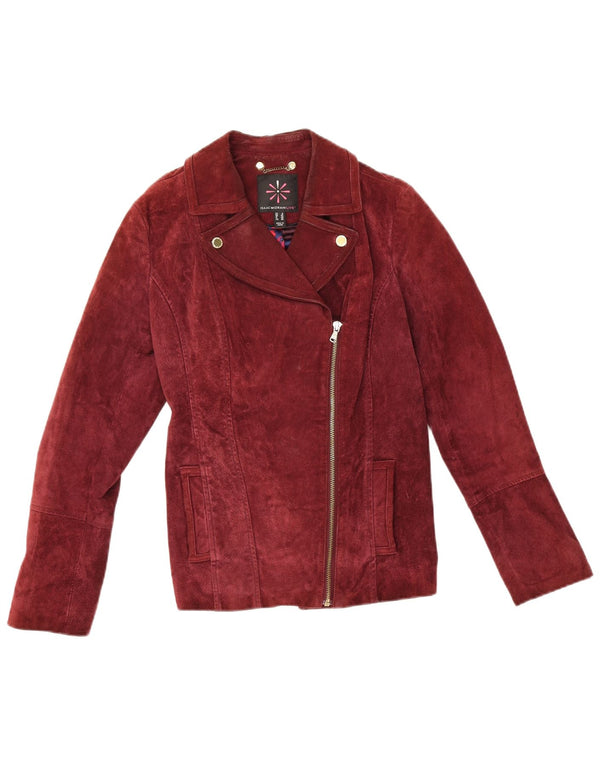 Isaac Mizrahi Γυναικείο Suede Biker Jacket UK 6 XS Δερμάτινο μπορντό