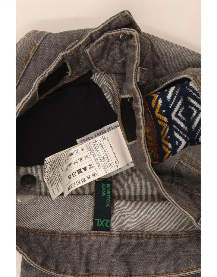 BENETTON Girls Distressed Straight Jeans 11-12 ετών 2XL W28 L28 Γκρι