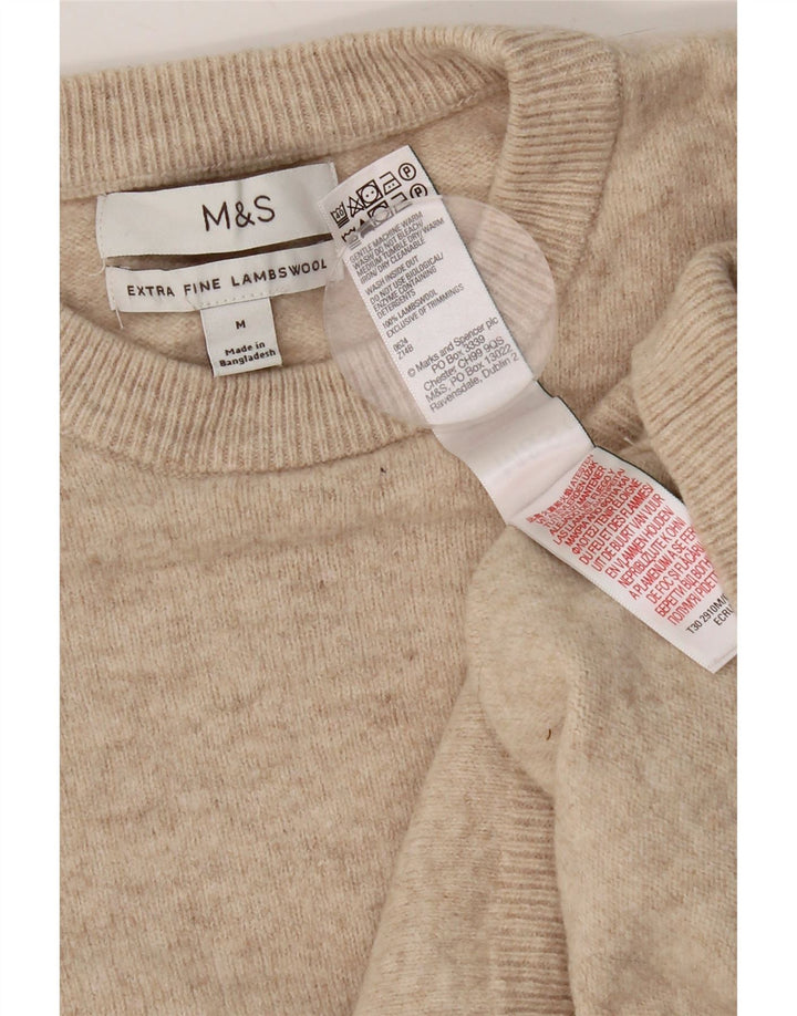 Marks & Spencer Ανδρικό πουλόβερ με λαιμόκοψη μεσαίου μπεζ μαλλί αρνιού