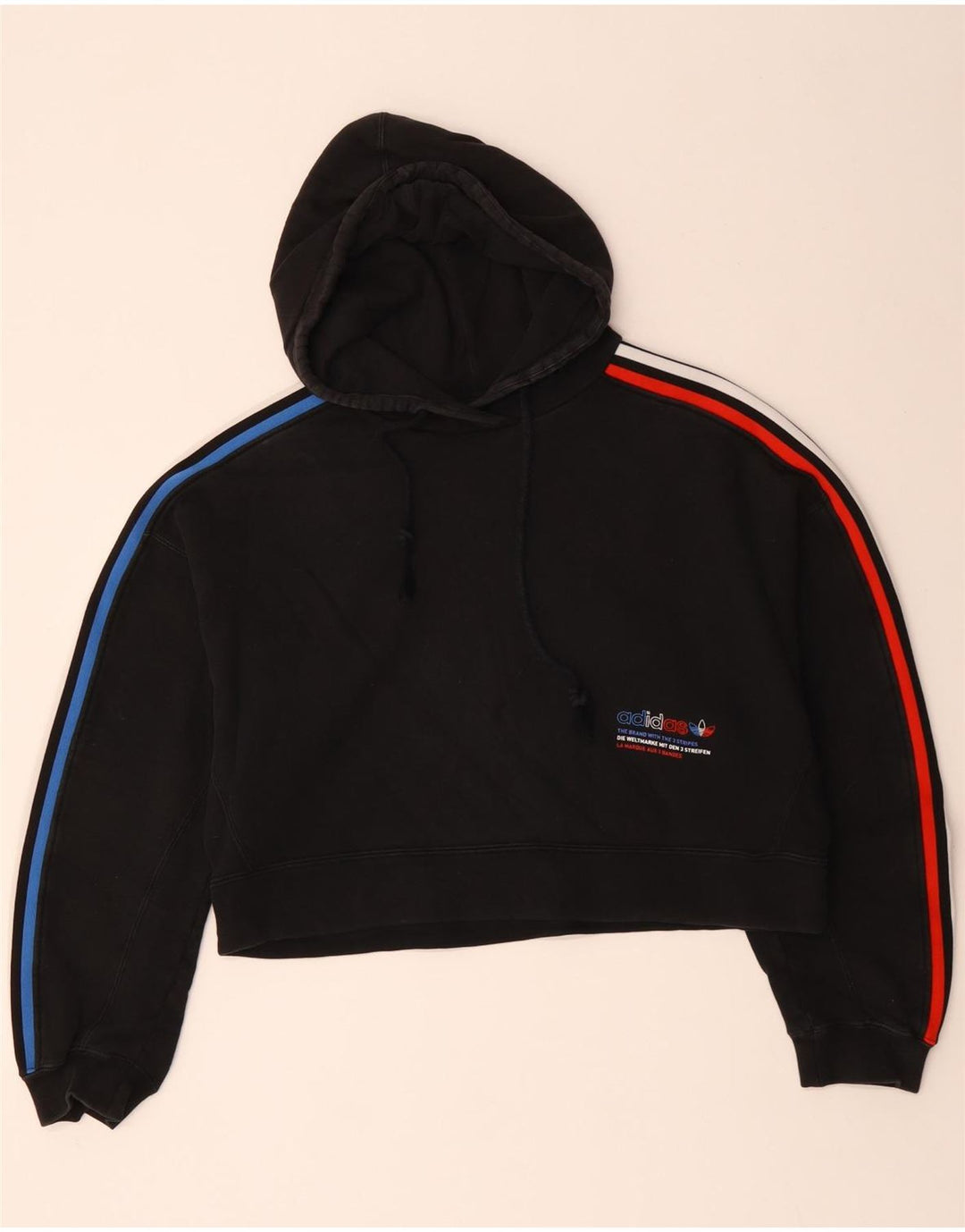 Γυναικεία ADIDAS Oversized Crop Graphic Hoodie Jumper UK 14 Medium Black