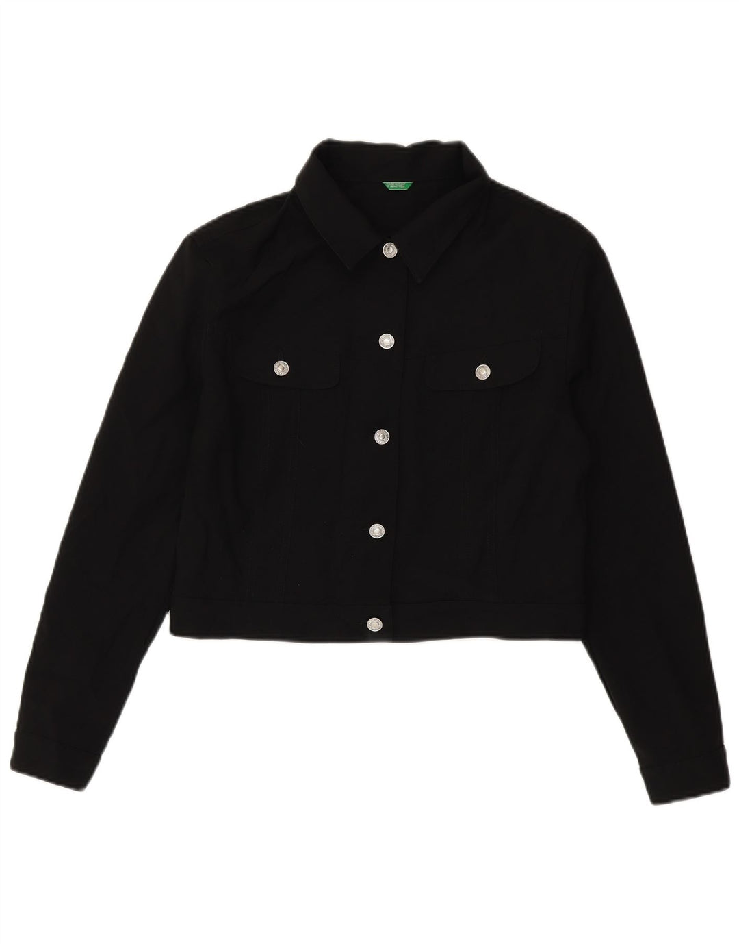 Benetton Γυναικείο Crop Bomber Jacket UK 14 Large Black Polyester