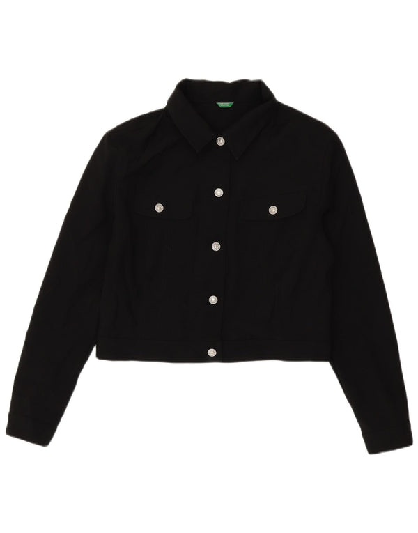 Benetton Γυναικείο Crop Bomber Jacket UK 14 Large Black Polyester