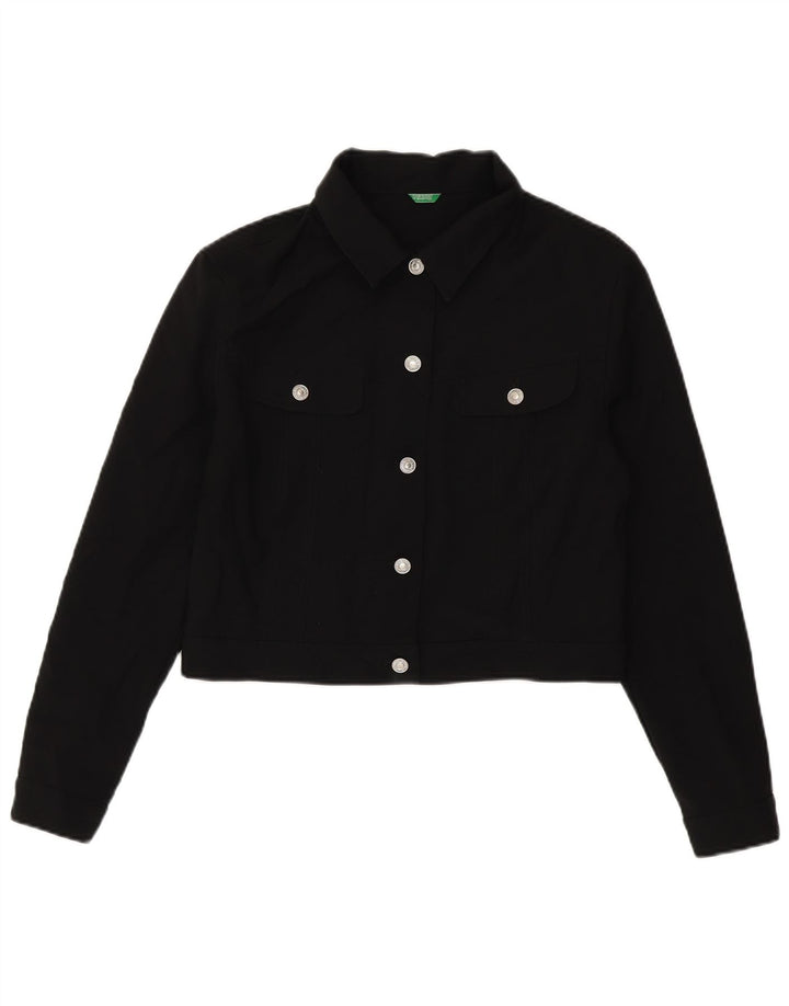 Benetton Γυναικείο Crop Bomber Jacket UK 14 Large Black Polyester
