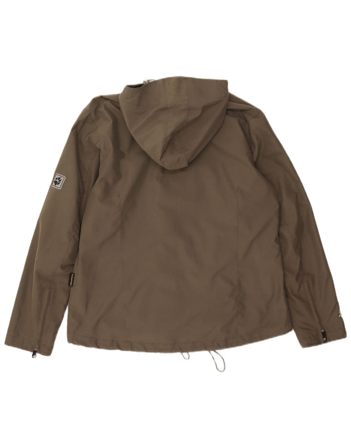 Jack Wolfskin Γυναικείο μπουφάν βροχής με κουκούλα UK 14/16 Μεγάλο χακί πολυεστέρας