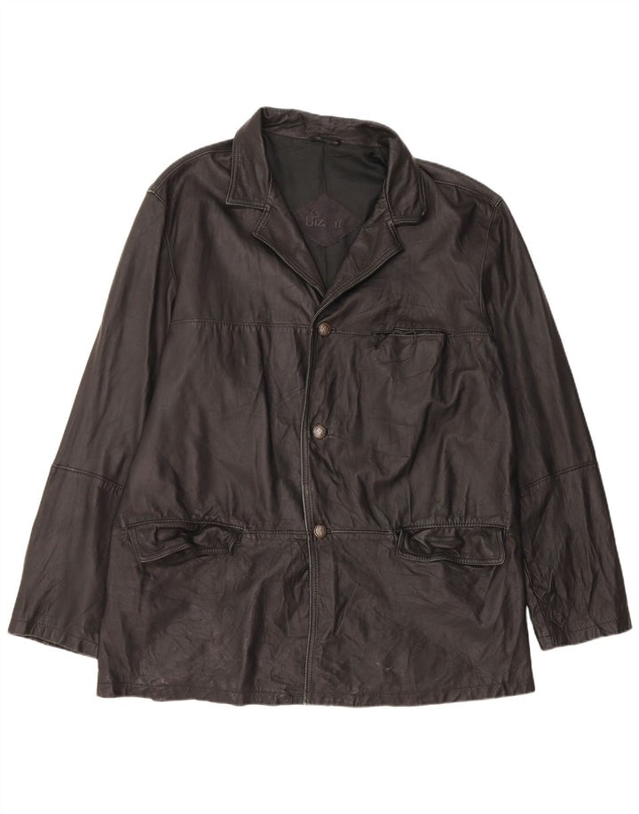 Bizzarro Ανδρικό τζάκετ Blazer 3 κουμπιών IT 54 2XL Μαύρο Δερμάτινο