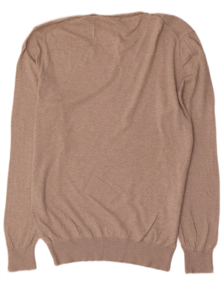 Massimo Dutti Ανδρικό πουλόβερ με λαιμόκοψη V-λαιμόκοψη μεγάλο μπεζ βαμβακερό