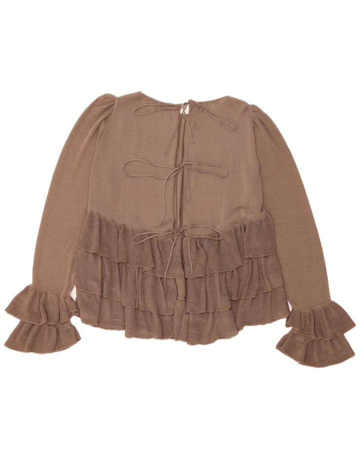 Zara γυναικεία μακρυμάνικη μπλούζα τοπ UK 10 Small Brown Colourblock