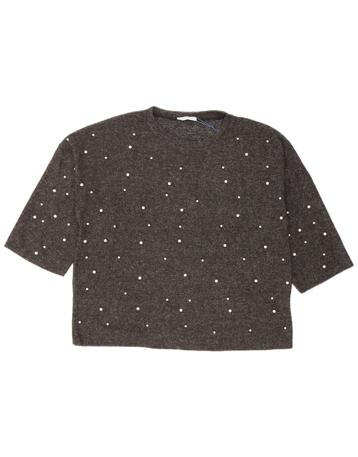 Γυναικείο μπλουζάκι Zara Loose Fit Top 14 μεσαίου γκρι πολυεστέρα
